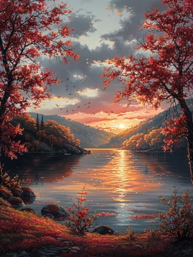 Sonnenuntergang Malen Nach Zahlen Erwachsene mit Rahmen, Malen Nach Zahlen Landschaft, DIY Set Erwachsene, Paint by Numbers Set mit Pinseln und Acrylfarben, Deko Wohnzimmer Geschenke 40x50cm 4-2502 von KUEGDUNG