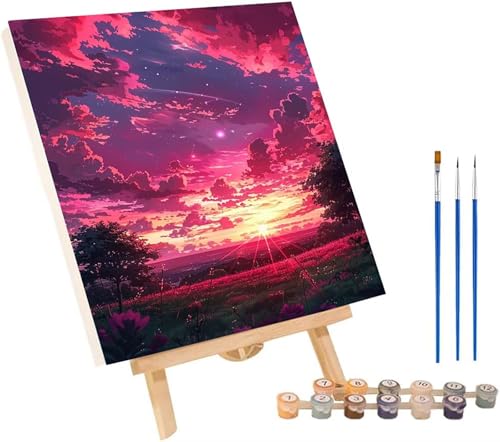 Sonnenuntergang Malen Nach Zahlen Erwachsene mit Rahmen, Malen Nach Zahlen Landschaft, DIY Set Erwachsene, Paint by Numbers Set mit Pinseln und Acrylfarben, Deko Wohnzimmer Geschenke 50x65cm 6-2368 von KUEGDUNG