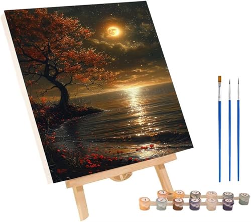 Sonnenuntergang Malen Nach Zahlen Erwachsene mit Rahmen, Malen Nach Zahlen Landschaft, DIY Set Erwachsene, Paint by Numbers Set mit Pinseln und Acrylfarben, Deko Wohnzimmer Geschenke 70x95cm S-7608 von KUEGDUNG