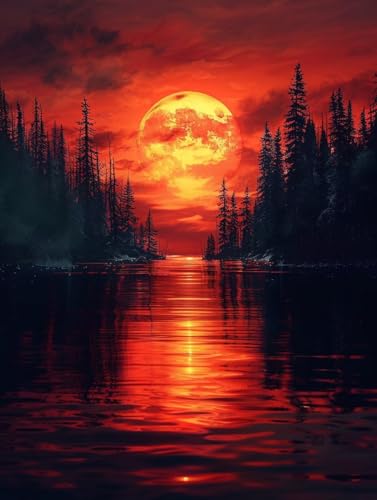 Sonnenuntergang Malen Nach Zahlen Erwachsene mit Rahmen, Malen Nach Zahlen Rivers, DIY Set Erwachsene, Paint by Numbers Set mit Pinseln und Acrylfarben, Deko Wohnzimmer Geschenke 40x50cm V-9590 von KUEGDUNG