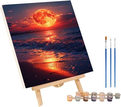 Sonnenuntergang Malen Nach Zahlen Erwachsene mit Rahmen, Malen Nach Zahlen Strand, DIY Set Erwachsene, Paint by Numbers Set mit Pinseln und Acrylfarben, Deko Wohnzimmer Geschenke 70x95cm A-5985 von KUEGDUNG