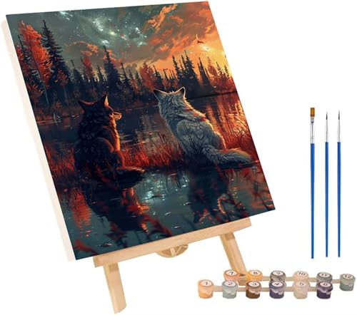 Sonnenuntergang Malen Nach Zahlen Erwachsene mit Rahmen, Malen Nach Zahlen Wolf, DIY Set Erwachsene, Paint by Numbers Set mit Pinseln und Acrylfarben, Deko Wohnzimmer Geschenke 30x40cm M-3371 von KUEGDUNG