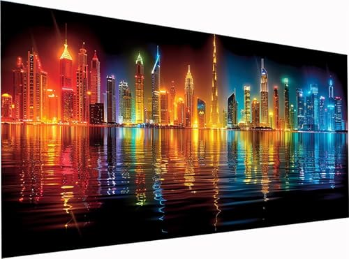 Stadt Diamond Painting Erwachsene Groß XXL 300x100cm, 5D Diamant Painting Bilder Nachtansicht, DIY Stickerei Cross Stickerei Bastelset Erwachsene, Full Drill Diamant Malerei für Deko Wohnzimmer 5-8862 von KUEGDUNG