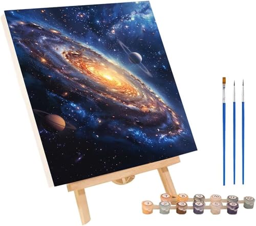 Sternenhimmel Malen Nach Zahlen Erwachsene mit Rahmen, Malen Nach Zahlen Planet, DIY Set Erwachsene, Paint by Numbers Set mit Pinseln und Acrylfarben, Deko Wohnzimmer Geschenke 30x40cm 9-3951 von KUEGDUNG