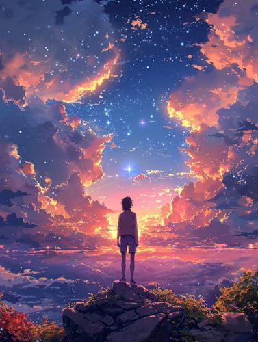 Sternenhimmel Malen Nach Zahlen Erwachsene mit Rahmen, Malen Nach Zahlen Sonnenuntergang, DIY Set Erwachsene, Paint by Numbers Set mit Pinseln und Acrylfarben, Deko Wohnzimmer 100x130cm 4-4184 von KUEGDUNG