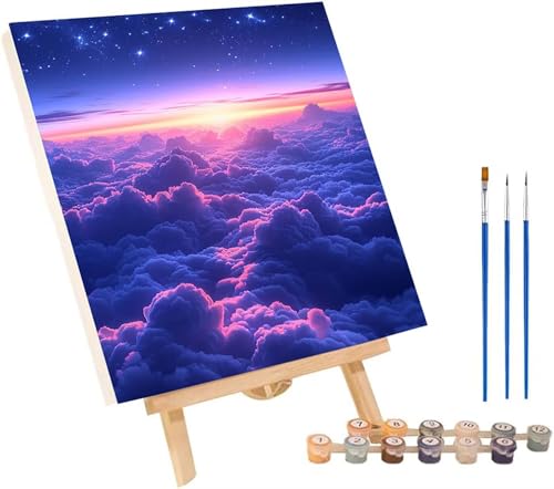 Sternenhimmel Malen Nach Zahlen Erwachsene mit Rahmen, Malen Nach Zahlen Sonnenuntergang, DIY Set Erwachsene, Paint by Numbers Set mit Pinseln und Acrylfarben, Deko Wohnzimmer Geschenke 50x65cm 4-4532 von KUEGDUNG