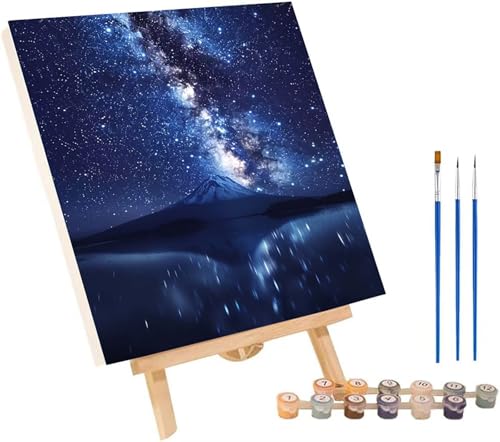 Sternenhimmel Malen Nach Zahlen Erwachsene mit Rahmen, Malen Nach Zahlen Vulkan Fuji, DIY Set Erwachsene, Paint by Numbers Set mit Pinseln und Acrylfarben, Deko Wohnzimmer Geschenke 30x40cm R-7336 von KUEGDUNG
