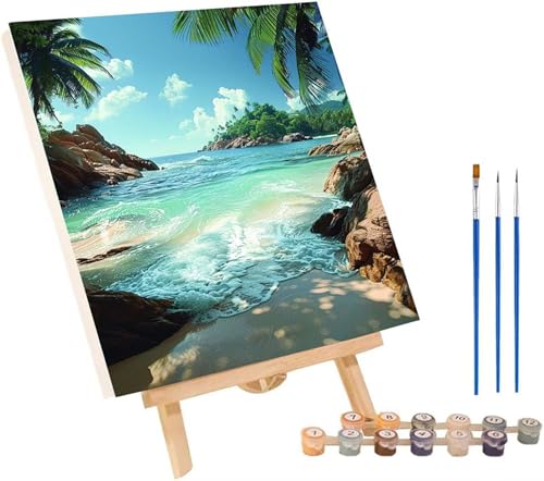 Strand Malen Nach Zahlen Erwachsene mit Rahmen, Malen Nach Zahlen Ozean, DIY Set Erwachsene, Paint by Numbers Set mit Pinseln und Acrylfarben, Deko Wohnzimmer, Geschenke für Frauen 100x135cm P-4108 von KUEGDUNG