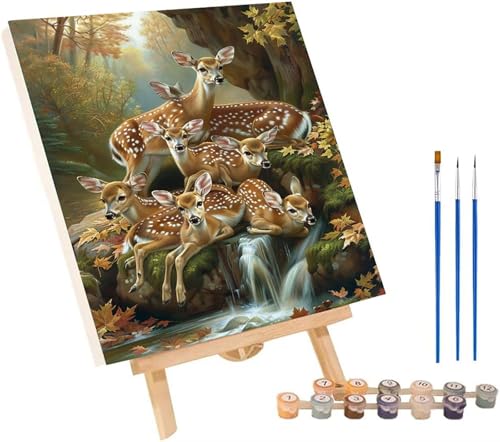 Tier Malen Nach Zahlen Erwachsene mit Rahmen, Malen Nach Zahlen Rivers, DIY Set Erwachsene, Paint by Numbers Set mit Pinseln und Acrylfarben, Deko Wohnzimmer, Geschenke für Frauen 100x135cm B-3121 von KUEGDUNG