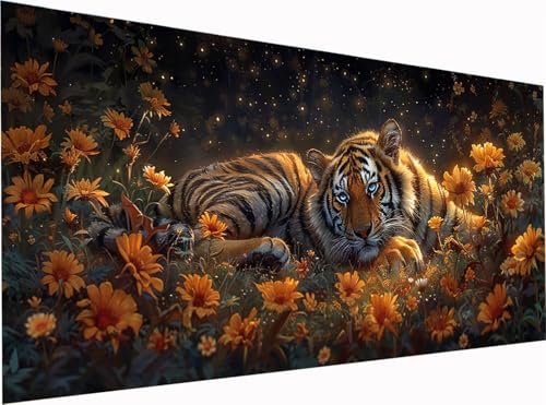 Tiger Diamond Painting Erwachsene Groß XXL 300x100cm, 5D Diamant Painting Bilder Blume, DIY Stickerei Cross Stickerei Bastelset Erwachsene, Full Drill Diamant Malerei für Deko Wohnzimmer P-5816 von KUEGDUNG