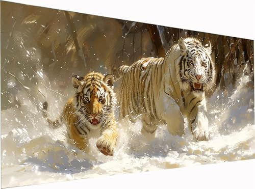 Tiger Diamond Painting Erwachsene Groß XXL 300x100cm, 5D Diamant Painting Bilder Schneeszene, DIY Stickerei Cross Stickerei Bastelset Erwachsene, Full Drill Diamant Malerei für Deko Wohnzimmer Q-3880 von KUEGDUNG
