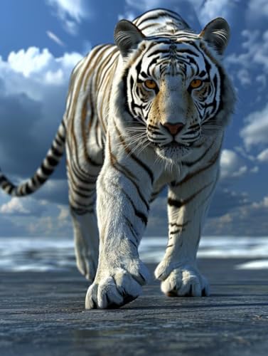 Tiger Malen Nach Zahlen Erwachsene, Malen Nach Zahlen Tier, DIY Set Erwachsene Mit 3 Pinseln und Acrylfarbe, Paint by Numbers Handgemalt Ölgemälde Kit für Deko Wohnzimmer Geschenke 50x65cm G-3745 von KUEGDUNG