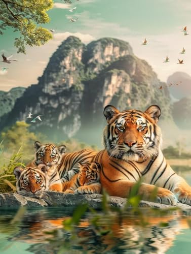 Tiger Malen Nach Zahlen Erwachsene, Vogel Malen Nach Zahlen, DIY Handgemalt Ölgemälde Kit Mit 3 Pinseln und Acrylfarbe, Paint by Numbers Bastelset Erwachsene für Deko Wohnzimmer 90x120cm 0-1063 von KUEGDUNG
