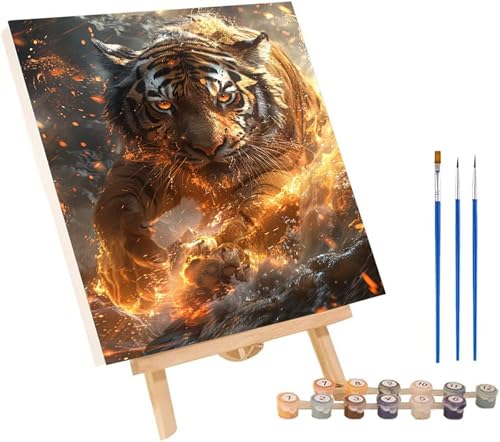 Tiger Malen Nach Zahlen Erwachsene mit Rahmen, Malen Nach Zahlen Tier, DIY Set Erwachsene, Paint by Numbers Set mit Pinseln und Acrylfarben, Deko Wohnzimmer, Geschenke für Frauen 100x130cm 3-2681 von KUEGDUNG