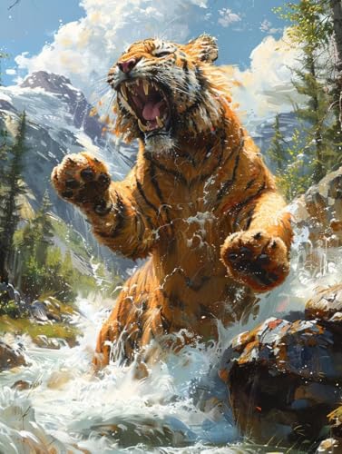 Tiger Malen Nach Zahlen Erwachsene mit Rahmen, Malen Nach Zahlen Tier, DIY Set Erwachsene, Paint by Numbers Set mit Pinseln und Acrylfarben, Deko Wohnzimmer, Geschenke für Frauen 40x50cm 1-1489 von KUEGDUNG