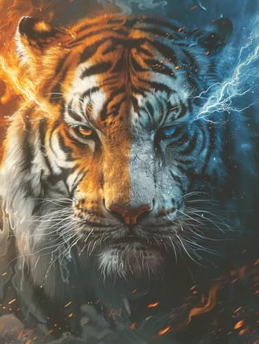 Tiger Malen Nach Zahlen Erwachsene mit Rahmen, Malen Nach Zahlen Tier, DIY Set Erwachsene, Paint by Numbers Set mit Pinseln und Acrylfarben, Deko Wohnzimmer, Geschenke für Frauen 40x50cm V-1862 von KUEGDUNG