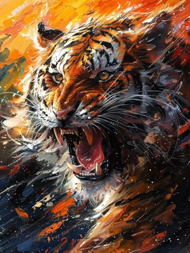 Tiger Malen Nach Zahlen Erwachsene mit Rahmen, Malen Nach Zahlen Tier, DIY Set Erwachsene, Paint by Numbers Set mit Pinseln und Acrylfarben, Deko Wohnzimmer, Geschenke für Frauen 50x65cm 4-3211 von KUEGDUNG