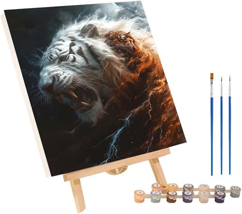 Tiger Malen Nach Zahlen Erwachsene mit Rahmen, Malen Nach Zahlen Tier, DIY Set Erwachsene, Paint by Numbers Set mit Pinseln und Acrylfarben, Deko Wohnzimmer, Geschenke für Frauen 70x95cm G-3107 von KUEGDUNG