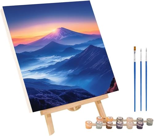 Vulkan Fuji Malen Nach Zahlen Erwachsene mit Rahmen, Malen Nach Zahlen Sonnenuntergang, DIY Set Erwachsene, Paint by Numbers Set mit Pinseln und Acrylfarben, Deko Wohnzimmer Geschenke 30x40cm B-6440 von KUEGDUNG
