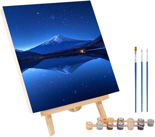 Vulkan Fuji Malen Nach Zahlen Erwachsene mit Rahmen, Malen Nach Zahlen Sternenhimmel, DIY Set Erwachsene, Paint by Numbers Set mit Pinseln und Acrylfarben, Deko Wohnzimmer Geschenke 70x95cm 3-5777 von KUEGDUNG