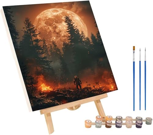 Wald Malen Nach Zahlen Erwachsene mit Rahmen, Malen Nach Zahlen Flamme, DIY Set Erwachsene, Paint by Numbers Set mit Pinseln und Acrylfarben, Deko Wohnzimmer, Geschenke für Frauen 40x50cm 9-8875 von KUEGDUNG