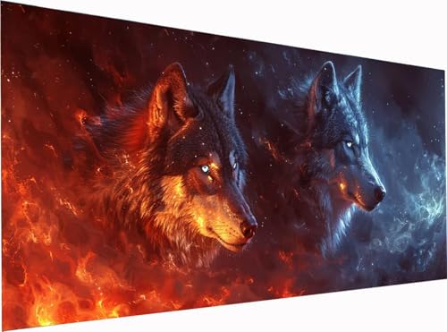 Wolf Diamond Painting Erwachsene Groß XXL 300x100cm, 5D Diamant Painting Bilder Flamme, DIY Stickerei Cross Stickerei Bastelset Erwachsene, Full Drill Diamant Malerei für Deko Wohnzimmer T-5378 von KUEGDUNG