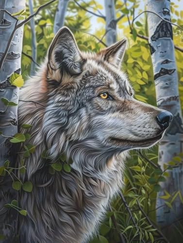 Wolf Malen Nach Zahlen Erwachsene, Malen Nach Zahlen Pflanzen, DIY Set Erwachsene Mit 3 Pinseln und Acrylfarbe, Paint by Numbers Handgemalt Ölgemälde Kit für Deko Wohnzimmer Geschenke 30x40cm Y-5897 von KUEGDUNG