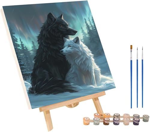 Wolf Malen Nach Zahlen Erwachsene mit Rahmen, Malen Nach Zahlen Aurora, DIY Set Erwachsene, Paint by Numbers Set mit Pinseln und Acrylfarben, Deko Wohnzimmer, Geschenke für Frauen 100x130cm K-4381 von KUEGDUNG
