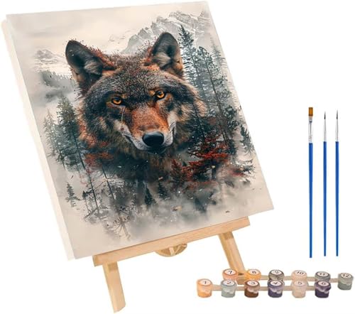 Wolf Malen Nach Zahlen Erwachsene mit Rahmen, Malen Nach Zahlen Baum, DIY Set Erwachsene, Paint by Numbers Set mit Pinseln und Acrylfarben, Deko Wohnzimmer, Geschenke für Frauen 100x130cm 5-7662 von KUEGDUNG