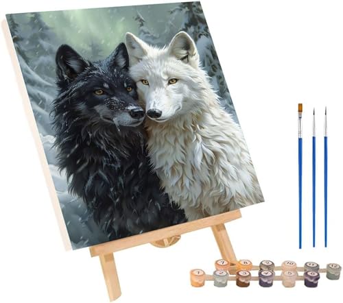 Wolf Malen Nach Zahlen Erwachsene mit Rahmen, Malen Nach Zahlen Baum, DIY Set Erwachsene, Paint by Numbers Set mit Pinseln und Acrylfarben, Deko Wohnzimmer, Geschenke für Frauen 30x40cm 2-9868 von KUEGDUNG