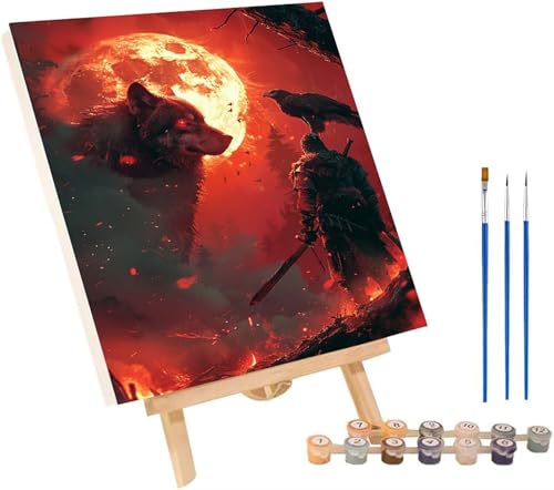 Wolf Malen Nach Zahlen Erwachsene mit Rahmen, Malen Nach Zahlen Flamme, DIY Set Erwachsene, Paint by Numbers Set mit Pinseln und Acrylfarben, Deko Wohnzimmer, Geschenke für Frauen 50x65cm 0-5494 von KUEGDUNG