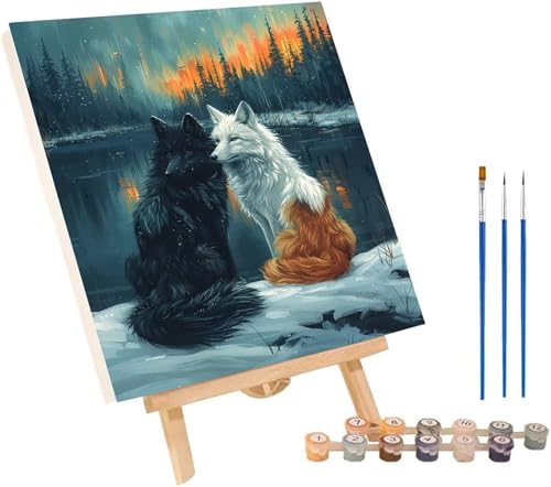 Wolf Malen Nach Zahlen Erwachsene mit Rahmen, Malen Nach Zahlen Schneeszene, DIY Set Erwachsene, Paint by Numbers Set mit Pinseln und Acrylfarben, Deko Wohnzimmer, Geschenke für Frauen 30x40cm 0-3339 von KUEGDUNG