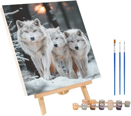 Wolf Malen Nach Zahlen Erwachsene mit Rahmen, Malen Nach Zahlen Schneeszene, DIY Set Erwachsene, Paint by Numbers Set mit Pinseln und Acrylfarben, Deko Wohnzimmer, Geschenke für Frauen 70x95cm 8-5221 von KUEGDUNG