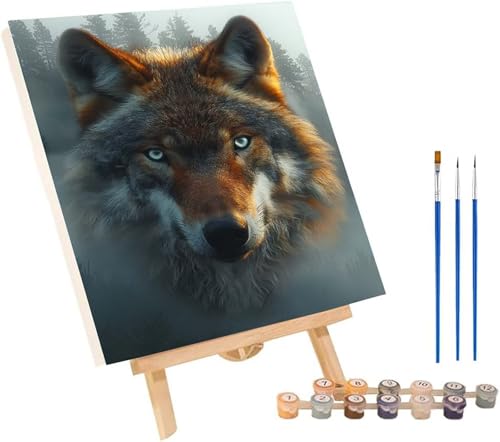 Wolf Malen Nach Zahlen Erwachsene mit Rahmen, Malen Nach Zahlen Tier, DIY Set Erwachsene, Paint by Numbers Set mit Pinseln und Acrylfarben, Deko Wohnzimmer, Geschenke für Frauen 30x40cm 5-6319 von KUEGDUNG