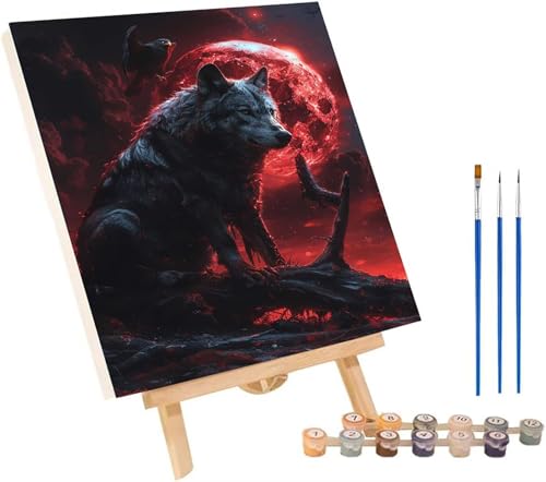 Wolf Malen Nach Zahlen Erwachsene mit Rahmen, Malen Nach Zahlen Tier, DIY Set Erwachsene, Paint by Numbers Set mit Pinseln und Acrylfarben, Deko Wohnzimmer, Geschenke für Frauen 30x40cm K-4441 von KUEGDUNG