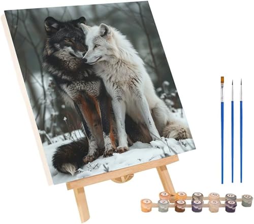 Wolf Malen Nach Zahlen Erwachsene mit Rahmen, Malen Nach Zahlen Tier, DIY Set Erwachsene, Paint by Numbers Set mit Pinseln und Acrylfarben, Deko Wohnzimmer, Geschenke für Frauen 30x40cm O-1524 von KUEGDUNG