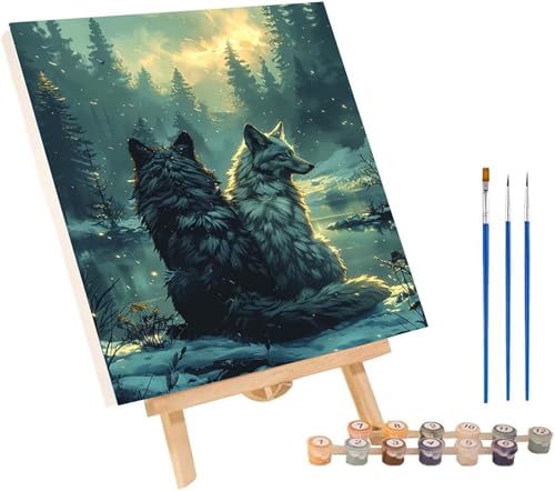 Wolf Malen Nach Zahlen Erwachsene mit Rahmen, Malen Nach Zahlen Tier, DIY Set Erwachsene, Paint by Numbers Set mit Pinseln und Acrylfarben, Deko Wohnzimmer, Geschenke für Frauen 30x40cm V-1112 von KUEGDUNG