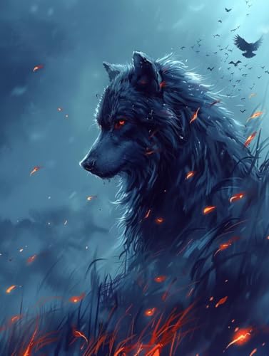 Wolf Malen Nach Zahlen Erwachsene mit Rahmen, Malen Nach Zahlen Tier, DIY Set Erwachsene, Paint by Numbers Set mit Pinseln und Acrylfarben, Deko Wohnzimmer, Geschenke für Frauen 40x50cm 6-4210 von KUEGDUNG