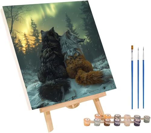 Wolf Malen Nach Zahlen Erwachsene mit Rahmen, Malen Nach Zahlen Tier, DIY Set Erwachsene, Paint by Numbers Set mit Pinseln und Acrylfarben, Deko Wohnzimmer, Geschenke für Frauen 40x50cm G-6070 von KUEGDUNG