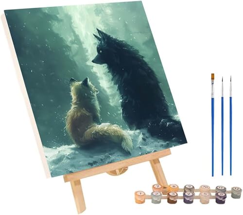 Wolf Malen Nach Zahlen Erwachsene mit Rahmen, Malen Nach Zahlen Tier, DIY Set Erwachsene, Paint by Numbers Set mit Pinseln und Acrylfarben, Deko Wohnzimmer, Geschenke für Frauen 40x50cm Q-5096 von KUEGDUNG