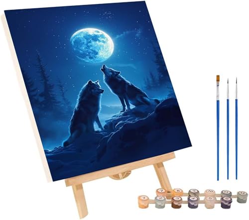 Wolf Malen Nach Zahlen Erwachsene mit Rahmen, Malen Nach Zahlen Tier, DIY Set Erwachsene, Paint by Numbers Set mit Pinseln und Acrylfarben, Deko Wohnzimmer, Geschenke für Frauen 40x50cm S-3428 von KUEGDUNG