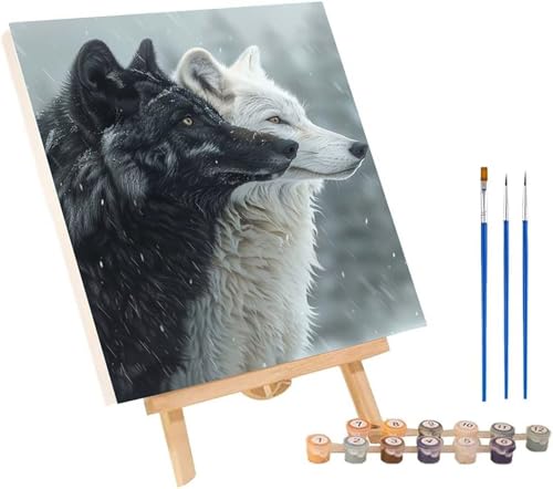 Wolf Malen Nach Zahlen Erwachsene mit Rahmen, Malen Nach Zahlen Tier, DIY Set Erwachsene, Paint by Numbers Set mit Pinseln und Acrylfarben, Deko Wohnzimmer, Geschenke für Frauen 50x65cm 0-6747 von KUEGDUNG