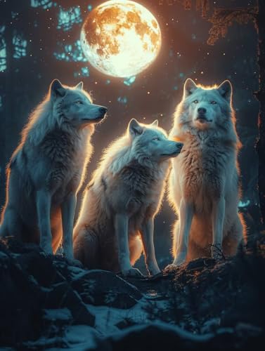 Wolf Malen Nach Zahlen Erwachsene mit Rahmen, Malen Nach Zahlen Tier, DIY Set Erwachsene, Paint by Numbers Set mit Pinseln und Acrylfarben, Deko Wohnzimmer, Geschenke für Frauen 50x65cm 2-9185 von KUEGDUNG