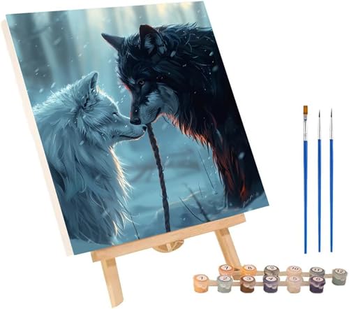 Wolf Malen Nach Zahlen Erwachsene mit Rahmen, Malen Nach Zahlen Tier, DIY Set Erwachsene, Paint by Numbers Set mit Pinseln und Acrylfarben, Deko Wohnzimmer, Geschenke für Frauen 70x95cm A-9637 von KUEGDUNG