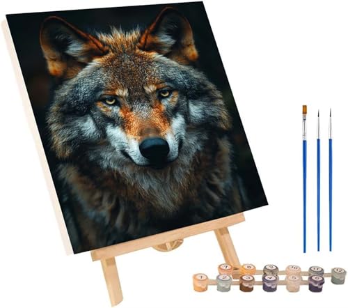 Wolf Malen Nach Zahlen Erwachsene mit Rahmen, Malen Nach Zahlen Tier, DIY Set Erwachsene, Paint by Numbers Set mit Pinseln und Acrylfarben, Deko Wohnzimmer, Geschenke für Frauen 70x95cm G-6353 von KUEGDUNG