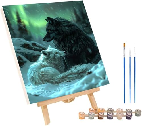 Wolf Malen Nach Zahlen Erwachsene mit Rahmen, Malen Nach Zahlen Tier, DIY Set Erwachsene, Paint by Numbers Set mit Pinseln und Acrylfarben, Deko Wohnzimmer, Geschenke für Frauen 70x95cm K-8404 von KUEGDUNG