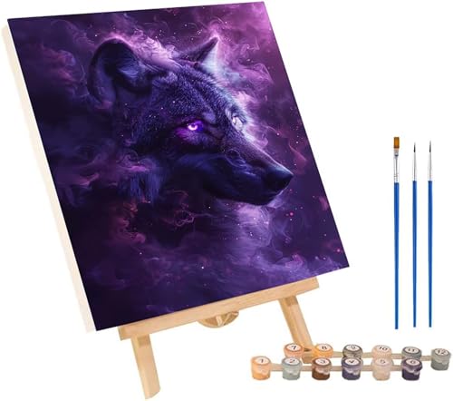 Wolf Malen Nach Zahlen Erwachsene mit Rahmen, Malen Nach Zahlen Tier, DIY Set Erwachsene, Paint by Numbers Set mit Pinseln und Acrylfarben, Deko Wohnzimmer, Geschenke für Frauen 70x95cm P-6034 von KUEGDUNG