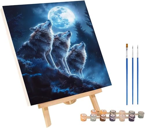 Wolf Malen Nach Zahlen Erwachsene mit Rahmen, Malen Nach Zahlen Tier, DIY Set Erwachsene, Paint by Numbers Set mit Pinseln und Acrylfarben, Deko Wohnzimmer, Geschenke für Frauen 70x95cm U-8685 von KUEGDUNG