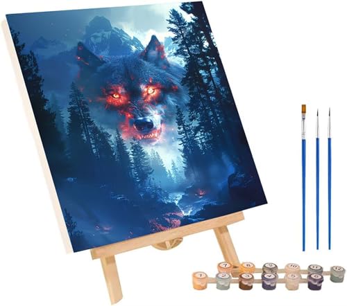 Wolf Malen Nach Zahlen Erwachsene mit Rahmen, Malen Nach Zahlen Wald, DIY Set Erwachsene, Paint by Numbers Set mit Pinseln und Acrylfarben, Deko Wohnzimmer, Geschenke für Frauen 40x50cm 2-1701 von KUEGDUNG