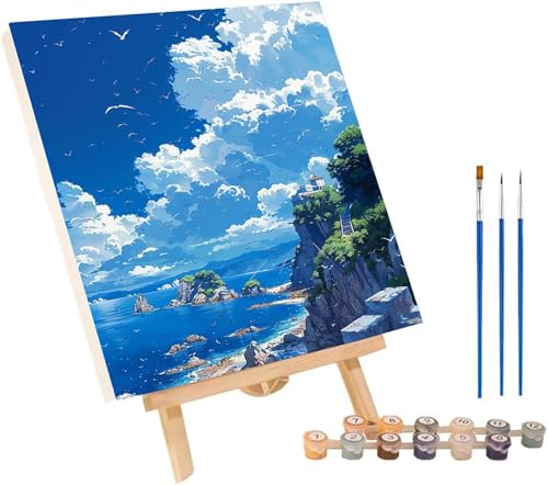 Wolke Malen Nach Zahlen Erwachsene mit Rahmen, Malen Nach Zahlen Landschaft, DIY Set Erwachsene, Paint by Numbers Set mit Pinseln und Acrylfarben, Deko Wohnzimmer, Geschenke für Frauen 70x95cm 3-1290 von KUEGDUNG